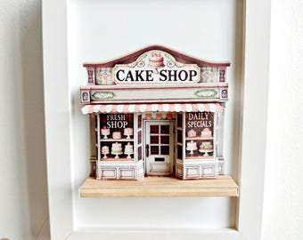 5x7"- Cake Shop pop-up frame, DIY miniature scenery kit, instant download template, shadow box gift, cake store, cake shop, mini street
