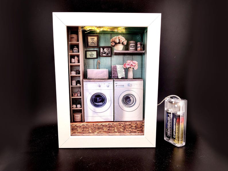 Laundry Room Shadow Box for 7 X 5 Inches, Dryer and Washer for Room ...