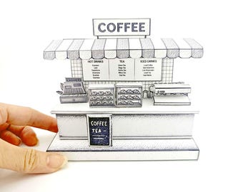 Sketch Coffee Shop Miniature Stand: 3D Model Coloring Project