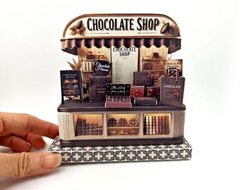 Chocolate Counter printable miniature craft kits: DIY Cardstock Scenery Kit (Printable),chocolate packaging and mini box
