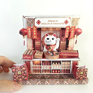 Suporte para gato da sorte lunar do ano novo chinês, kit em miniatura faça você mesmo, presentes, cartões, presente faça você mesmo para a família, cartão de Natal, ideia de presente