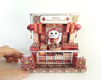 Chinese New Year Lunar fortune cat stand DIY miniature kit, presents, cards, DIY present to family, holiday card, gift idea