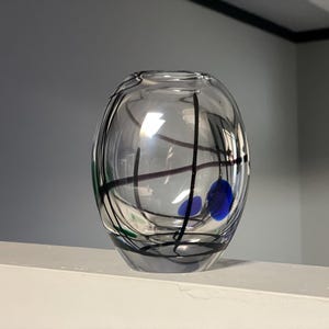 Vikke Lindstrand Vase 1950-1955 Art Glass for Kosta Boda, Sweden – Etched KOSTA LU 2034, Mid-Century Modern Vintage Scandinavian Design