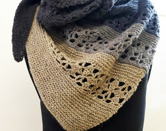 Knit and crochet asymmetric colour block shawl / wrap | PDF knit/crochet pattern