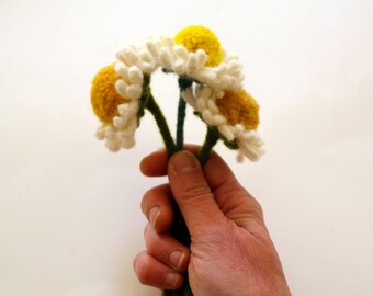 Wool Felt Daisy, Single Stem, Artificial Wild Flower - thank you / new home gift