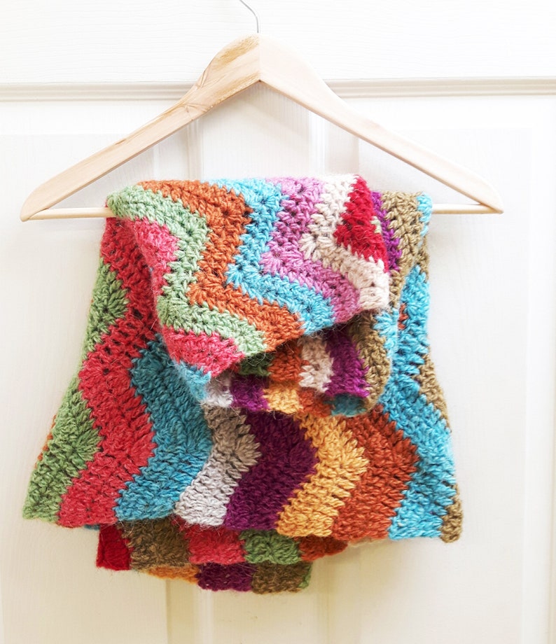 Icelandic Lopi Lettlopi wool Crochet chevron stripe zig zag bright hand made cape poncho cowl