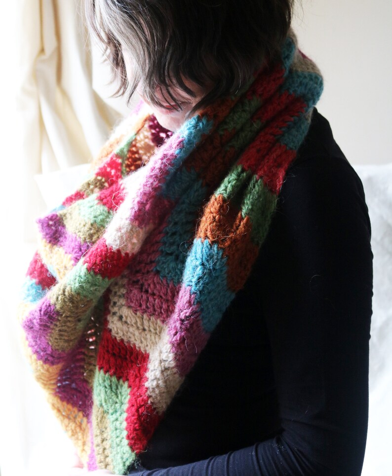 Icelandic Lopi Lettlopi wool Crochet chevron stripe zig zag bright hand made cape poncho cowl