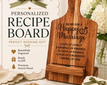 Personalized Happy Marriage Message Recipe Stand for wedding or anniversary gift perfect for new newlyweds home