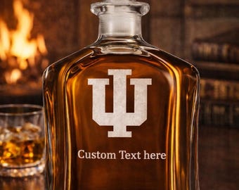 Engraved IU Whiskey Decanter for Indiana University Hoosiers Fan Gift for Home Bar Decor for Dad Christmas Gift for Mom
