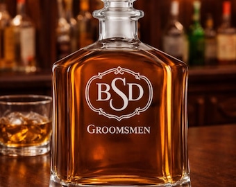 Personalized Whiskey Decanter – Engraved Bourbon Bottle for Groomsmen Man Wedding Him