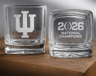 Etched IU Logo Whiskey GlassIndiana University Hoosiers Fan Gift