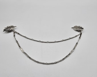 Vintage Silver Double Strand Leaf Sweater Clips fashionable collectible gift retro fashion collector 1940s 1950s