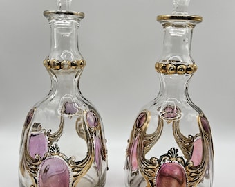 Antique Wine Decanter by United States Glass Co #420 cordial whiskey housewarming gift collector fancy vintage glass 1900s pink gold purple