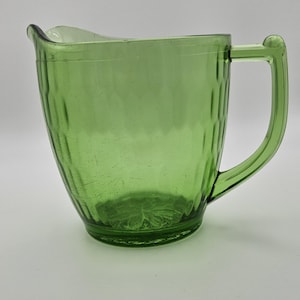 Green Depression Glass Pitcher vintage kitchen decor housewarming bridal wedding gift collector retro juice water jug carafe