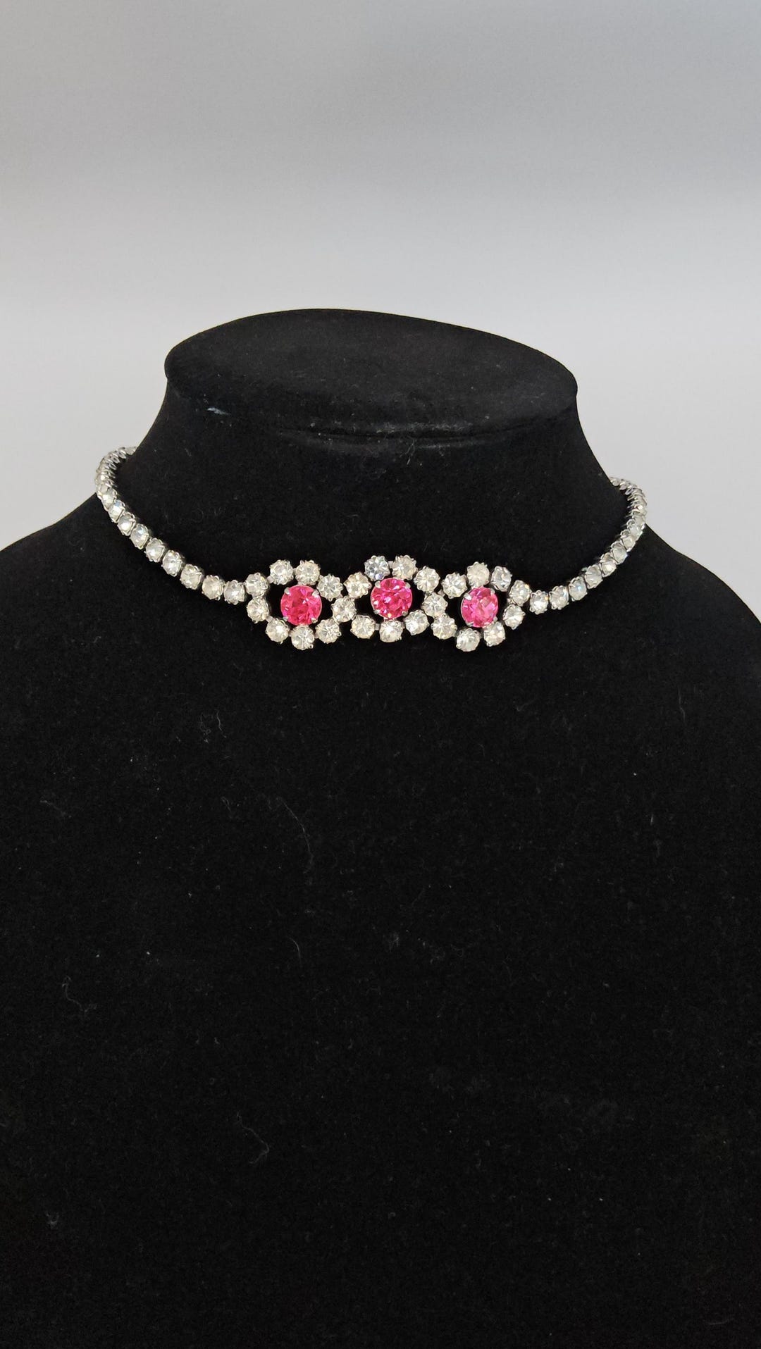 Pink Rhinestone Choker Sparkling Pink and Clear Rhinestone Choker Necklace Gift Anniversary ...