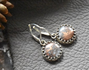Copper in Quartz Earrings- Bezel Set Sterling Silver Jewelry Earrings - Natural Copper Southwestern Style Leverback Wire Hooks