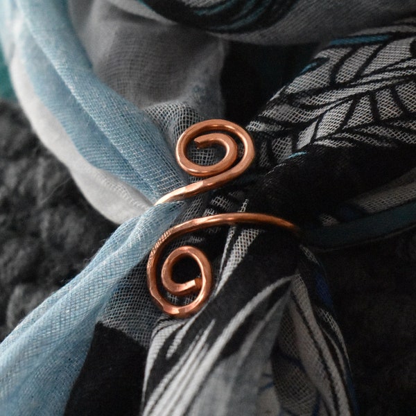 Copper Scarf Ring- Adjustable Celtic Spiral Scarf Clip - Wrap Accessory Scarf Slide - Copper Thick Strong Metal Scarf Wire Coil