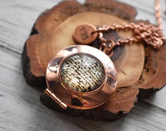 Custom Copper Book Locket Necklace - Personalized Stamped Locket Book Charm Necklace- Book Lover Reader Locket Gift