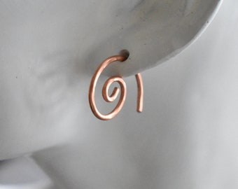 Spiral Earrings- Copper Pull Through Earrings- Stamped Copper Boho Jewelry- Summer Long Dangle Earrings- One of a Kind