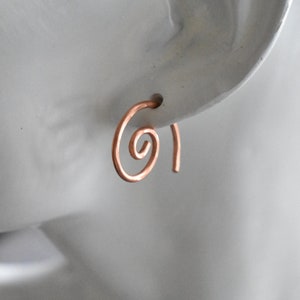 Spiral Earrings Copper Pull Through Earrings Stamped Copper Boho Jewelry Summer Long Dangle Earrings One of a Kind image 1