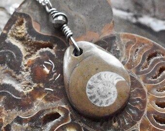 Ammonite Sterling Pendant- Fossil Sterling Silver Necklace-Ancient Wire Wrap Pyrite Gemstone on Chain