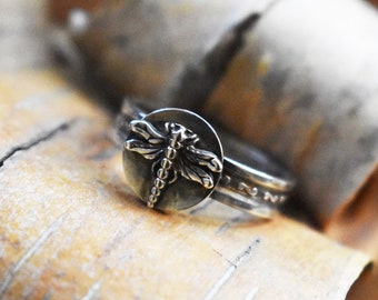 CLEARANCE Dragonfly Ring- Detailed Raised Sterling Silver Ring- Insect Nature Jewelry- Gift for Her