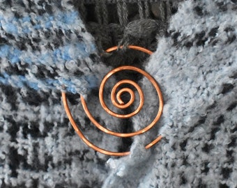 Copper Spiral Shawl Pin -Scarf Pin Metal Sweater Closure- Celtic Copper Brooch-  Wire Hammered Spiral Unique Design Brooch