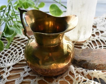 Vintage Brass Small Vase Pitcher - Mid Century Modern Decor Cottagecore