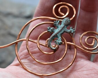 CLEARANCE Lizard Shawl Pin- Mykonos Copper Shawl Pin- Hoop Wire Shrug Brooch Pin- Copper Metal Scarf Pin