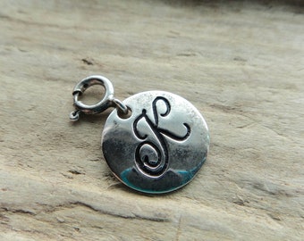 Vintage Round Clip On Letter K Charm -Sterling Silver Letter Charm