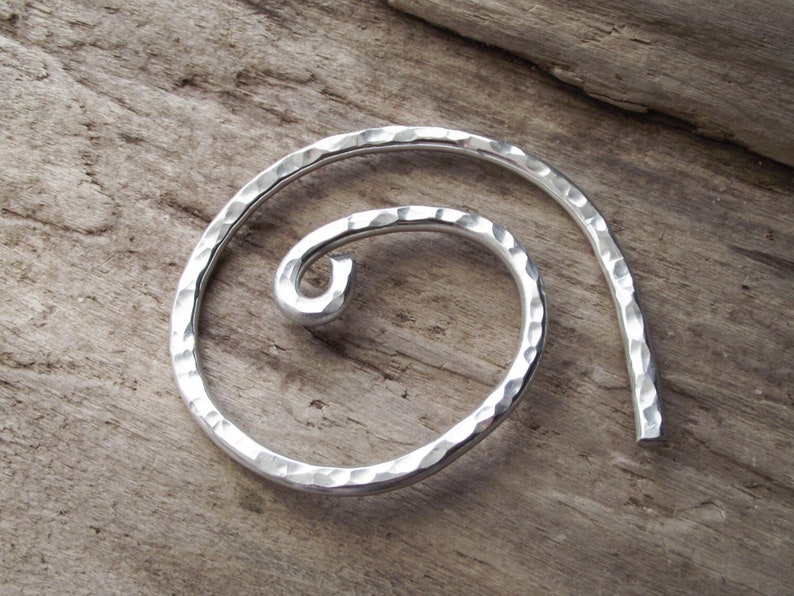 Aluminum Heavy Celtic Spiral Shawl Pin Cardigan Clip Metal Sweater Pin Simple Strong Scarf Pin Wire Hammered Silver image 1