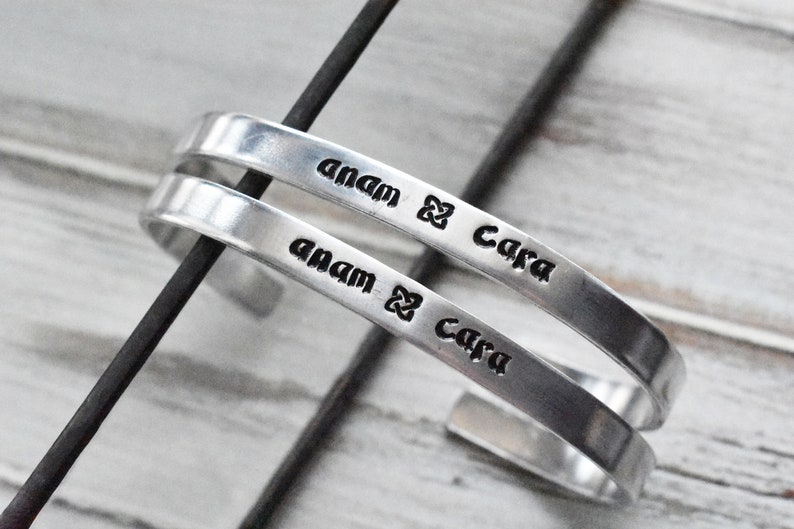 Anam Cara Cuff Bracelets Gaelic Soul Friend Matching Friend Bracelets Celtic Matching Set Friendship Aluminum Metal Adjustable