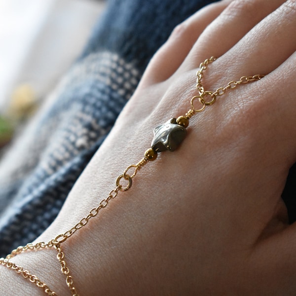 CLEARANCE Gold Celestial Hand Chain- Pyrite Star Hand Chain- Gold Slave Bracelet- Chain Body Jewelry- Boho Adjustable Wrist Bracelet