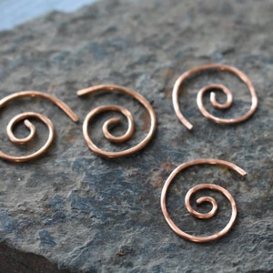 Spiral Earrings Copper Pull Through Earrings Stamped Copper Boho Jewelry Summer Long Dangle Earrings One of a Kind image 5
