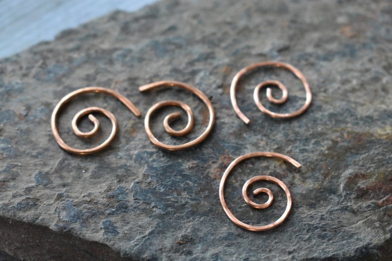 Spiral Earrings Copper Pull Through Earrings Stamped Copper Boho Jewelry Summer Long Dangle Earrings One of a Kind image 5