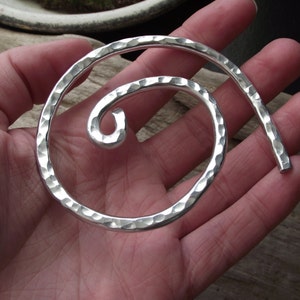 Aluminum Heavy Celtic Spiral Shawl Pin Cardigan Clip Metal Sweater Pin Simple Strong Scarf Pin Wire Hammered Silver image 3