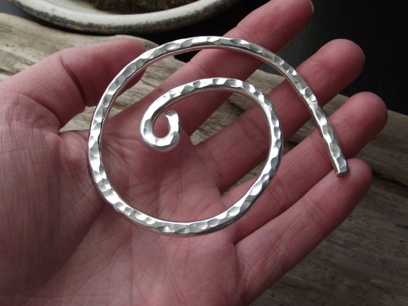 Aluminum Heavy Celtic Spiral Shawl Pin Cardigan Clip Metal Sweater Pin Simple Strong Scarf Pin Wire Hammered Silver image 3