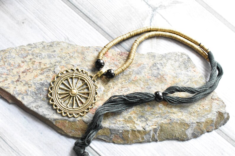 Brass Wheel Rings Adjustable Slider Necklace Vintage Hippie Style image 2