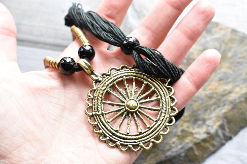 Brass Wheel Rings Adjustable Slider Necklace Vintage Hippie Style image 3