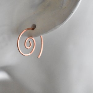 Spiral Earrings Copper Pull Through Earrings Stamped Copper Boho Jewelry Summer Long Dangle Earrings One of a Kind image 7