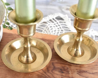 Vintage Brass Candle Holder Pair - Taper Candle Stand Set - Metal Mid Century Modern Decor