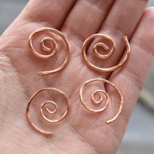 Spiral Earrings Copper Pull Through Earrings Stamped Copper Boho Jewelry Summer Long Dangle Earrings One of a Kind image 4