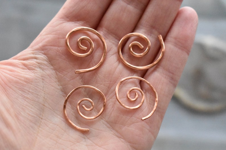 Spiral Earrings Copper Pull Through Earrings Stamped Copper Boho Jewelry Summer Long Dangle Earrings One of a Kind image 4
