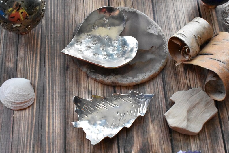 Metal Hammered Rustic Boho Decor Room Decor Dish Crystal Decor Dish Pewter Tree Ring Dish