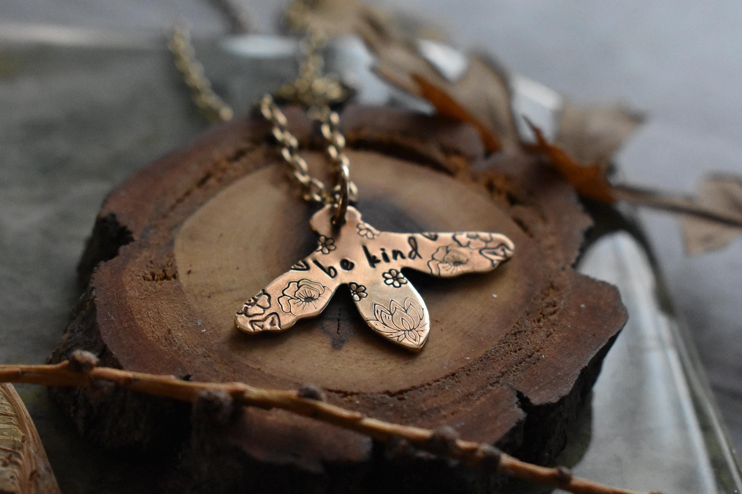 Be Kind Bee Pendant Vegan - Bronze Metal Stamped Tag Necklace