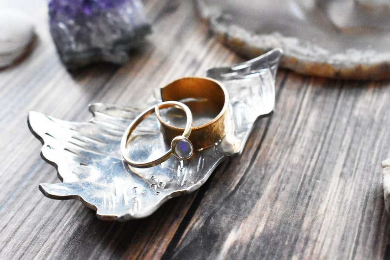 Metal Hammered Rustic Boho Decor Room Decor Dish Crystal Decor Dish Pewter Tree Ring Dish