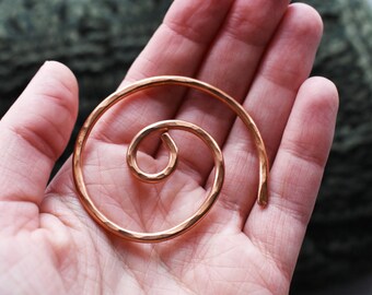 Copper Spiral Shawl Pin -Scarf Pin Metal Sweater Closure- Celtic Copper Brooch-  Wire Hammered Spiral Unique Design Brooch