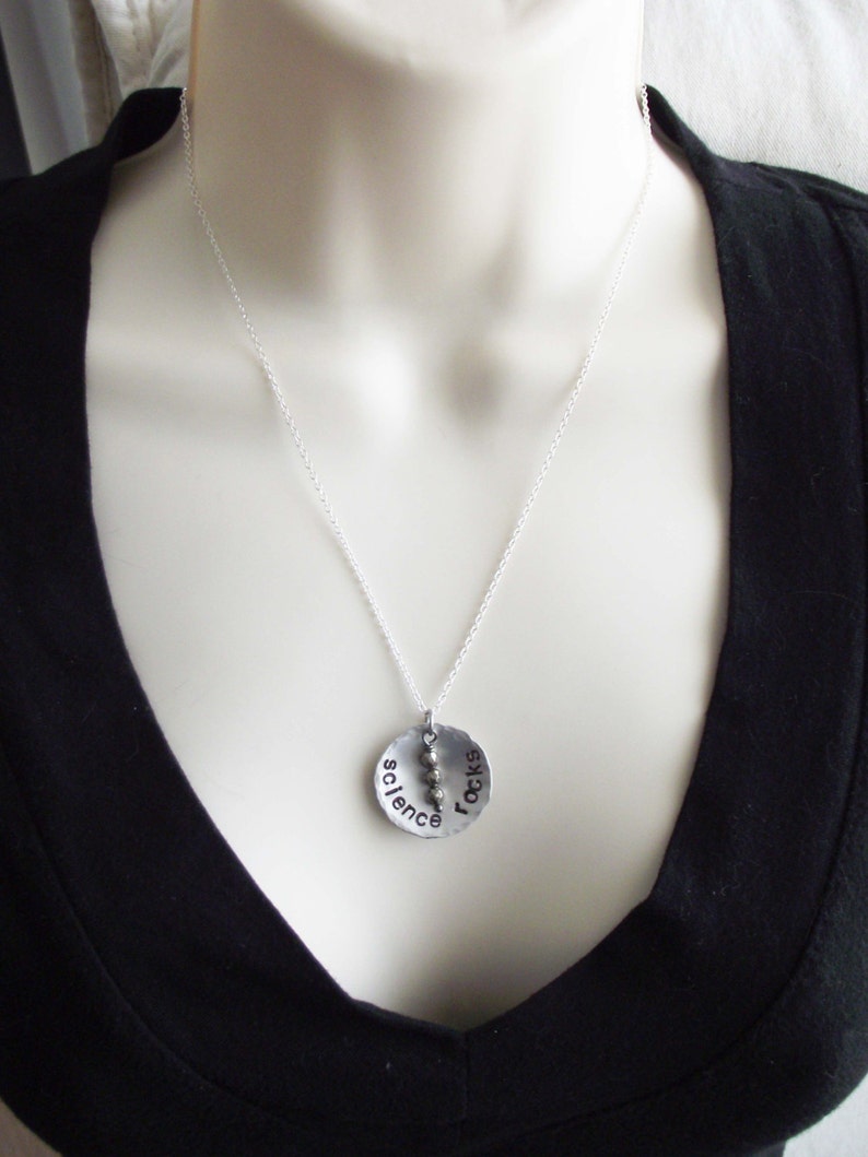 Science Rocks Necklace Scientist Professor Gift Funny Gemstone Hand Stamped Jewelry Iron Pyrite Aluminum Science Pendant