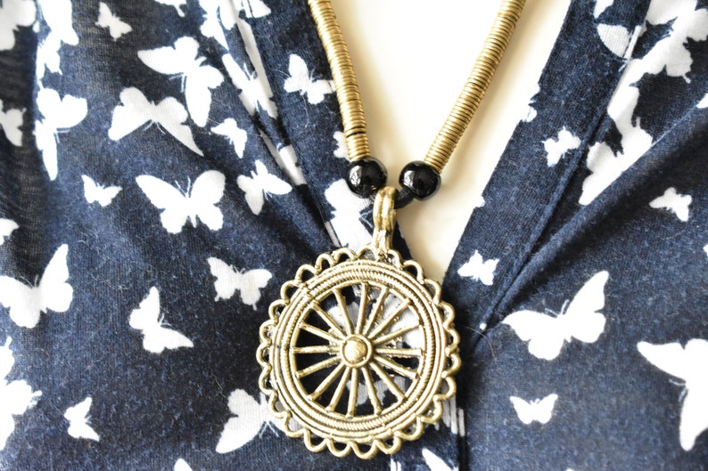 Brass Wheel Rings Adjustable Slider Necklace Vintage Hippie Style image 5