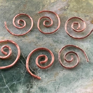 Spiral Earrings Copper Pull Through Earrings Stamped Copper Boho Jewelry Summer Long Dangle Earrings One of a Kind image 3